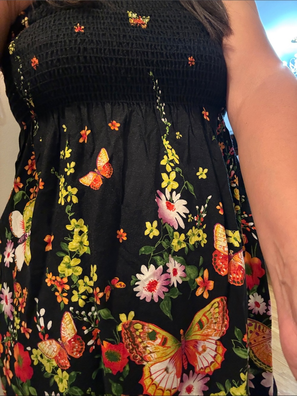 Poetry Black Floral & Butterfly Smocked Circle dress / tunic top or skirt